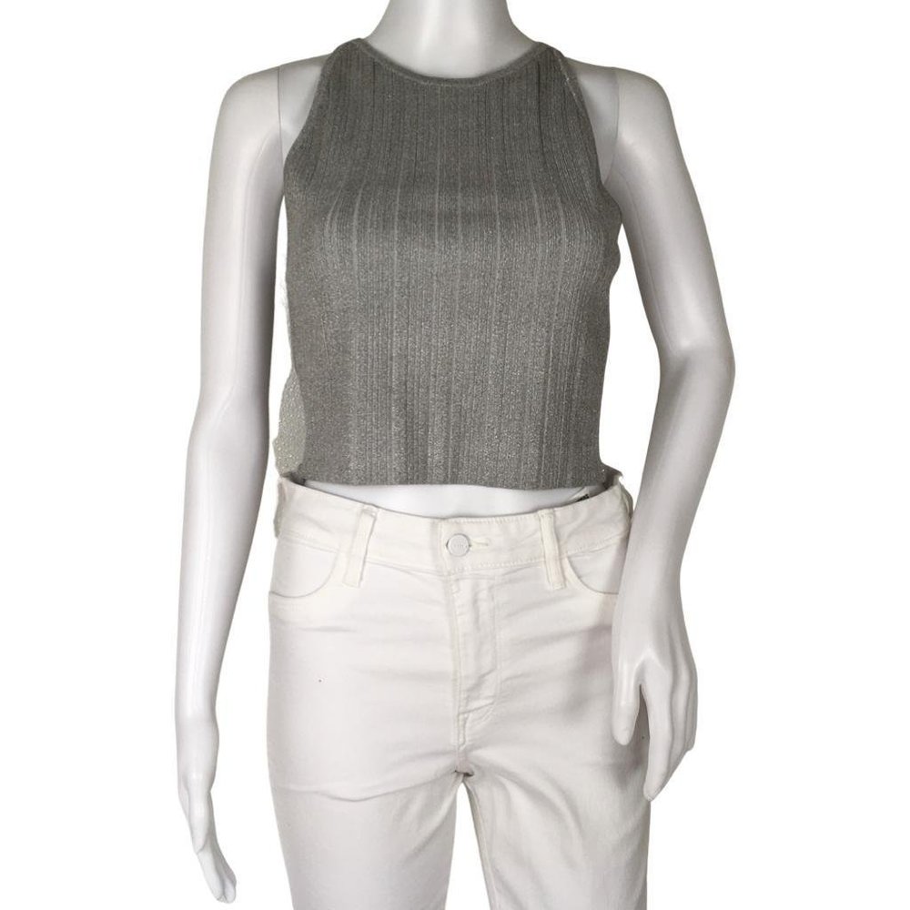 NWT Derek Lam 10 Crosby Women’s Crop Top Rheya Rib Knit Crew Neck Grey Size M